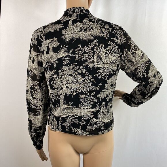 Talbots long sleeve tie-neck novelty print blouse size M - Picture 5 of 10